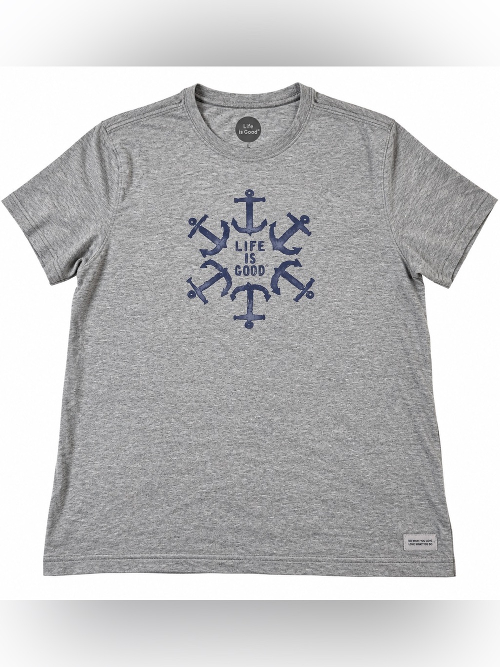 Life is Good Men’s XL Gray Anchor Graphic T-Shirt Nautical Coastal Short Sleeve